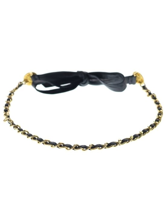 Chanel CC Logo Coin Chain Leather Belt Gold Black